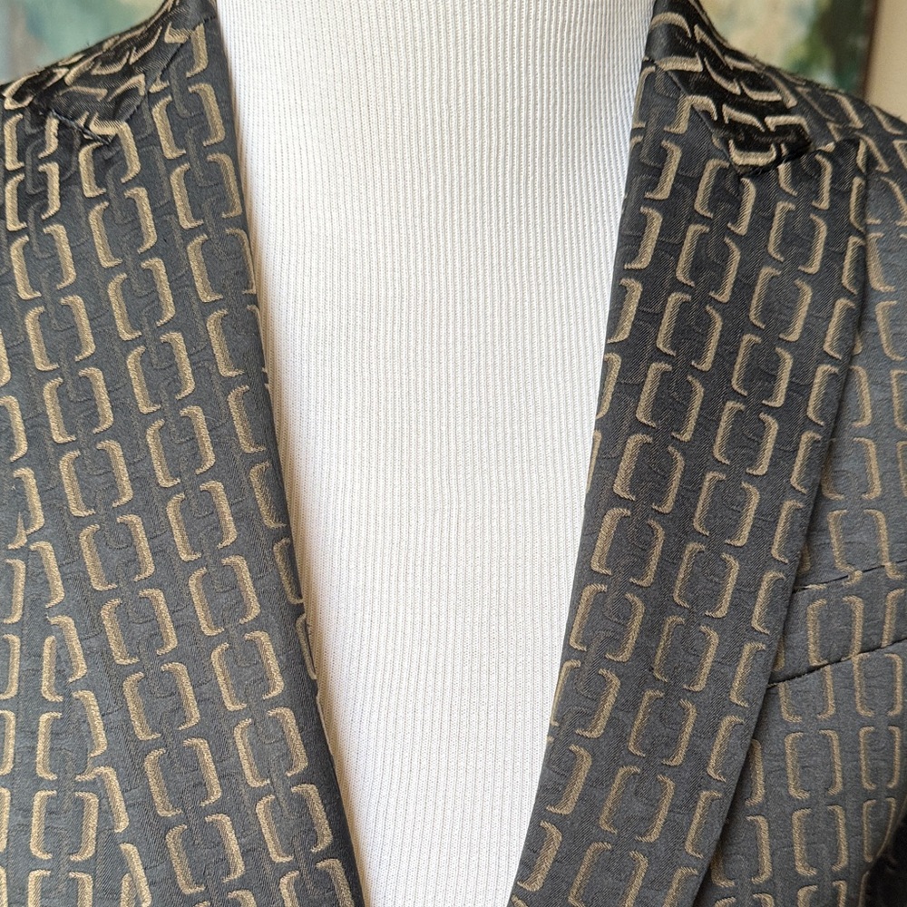 Piazza Sempione Black and Gray Patterned Single-Button Blazer